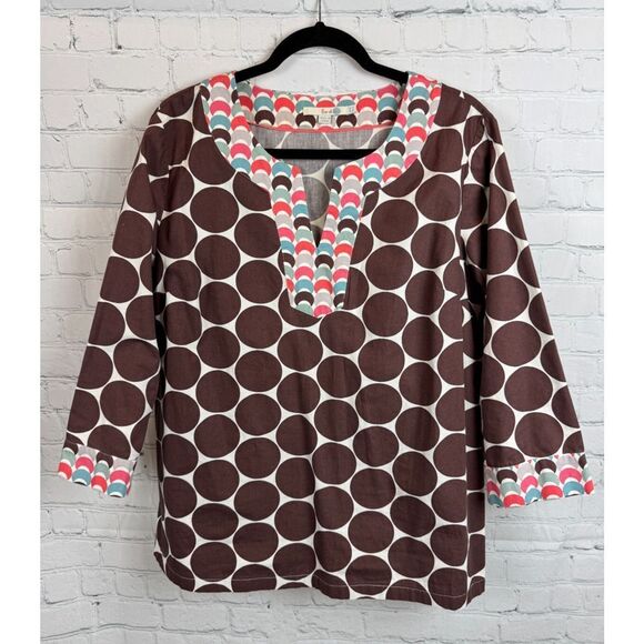 BODEN brown round pattern 100% cotton kimono 3/4 sleeve blouse tunic top size 14 - Picture 1 of 7